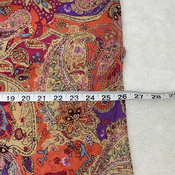 Womens Large Blouse Drawstring Waist Colorful Paisley V Neck 3/4 Sleeve Sheer - Picture 7 of 10